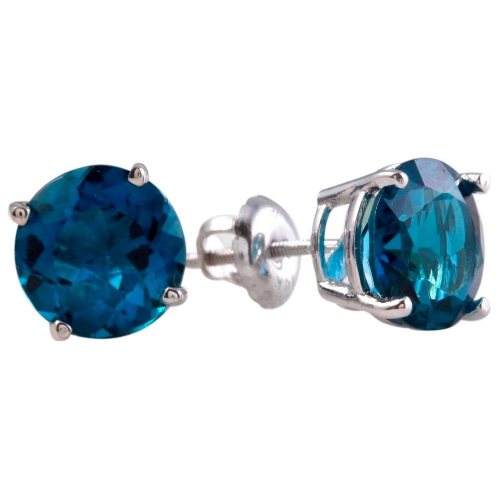 4.50 Ct Natural London Blue 14KW Gold Stud Earring